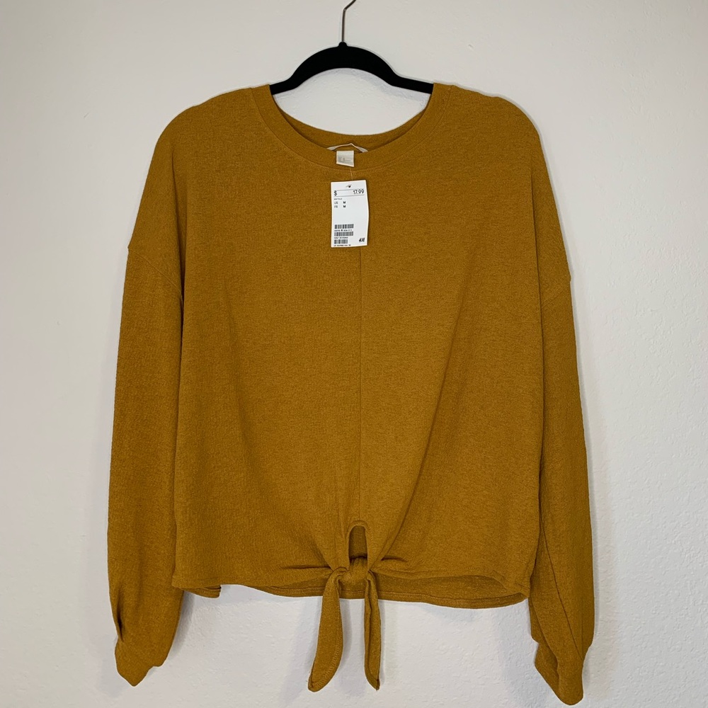 H&M mustard long sleeve tie shirt